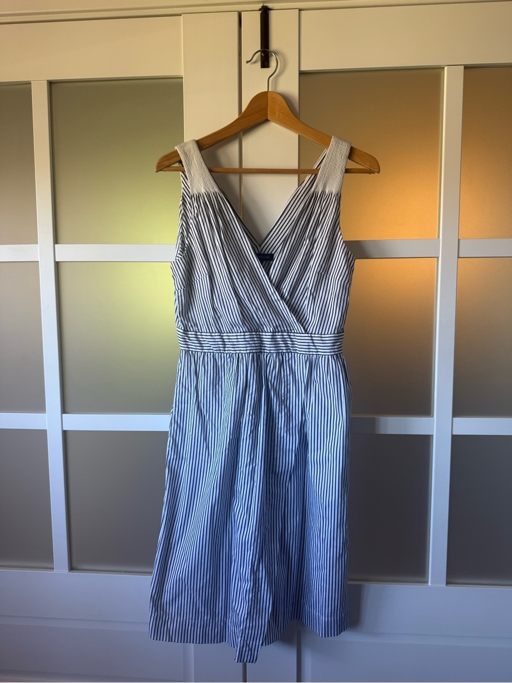 Banana Republic Blue and White Striped V-Neck Midi Dress